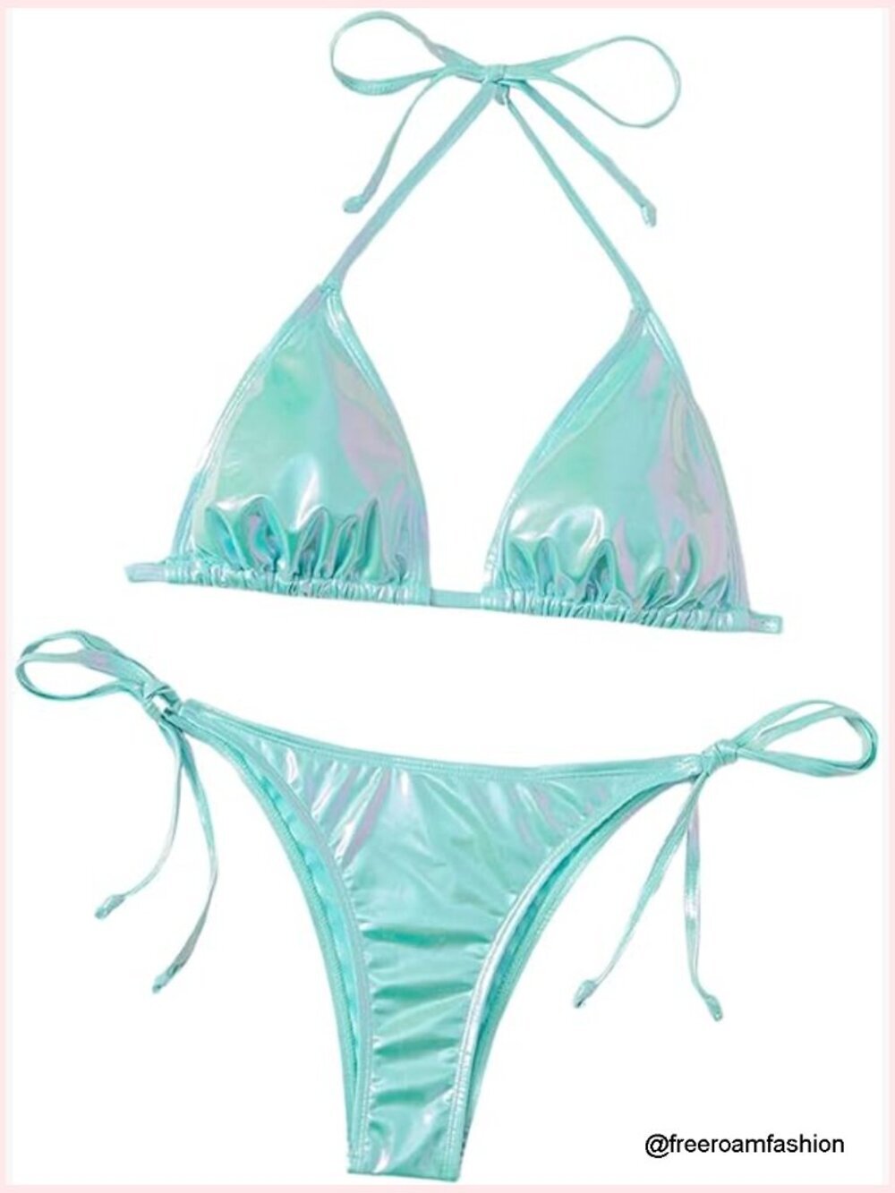 Metallic Triangle Bikini Set Halter Tie Side Swimsuit Medium